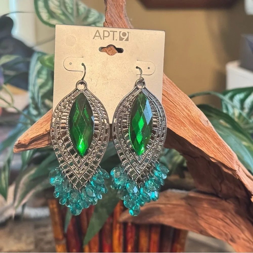 Apt. 9 Green & Silver Statement Dangle Earrings